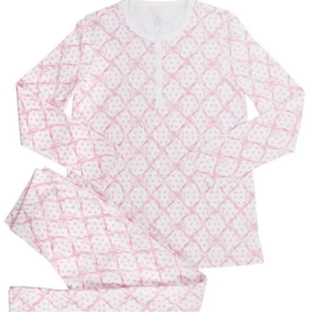 Roller Rabbit x LoveShackFancy Pink Bow Long Sleeve Pajamas Women’s Size Small